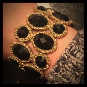 Black & Gold Rhinestone Elastic Bracelet